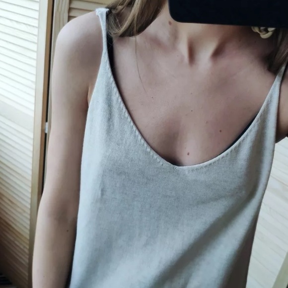 Cashmere dress tank womens basic soft knit dress cami cream Heather beige gray - Picture 5 of 16